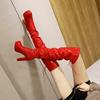 HINDOLA Women Over The Knee Thigh High Boots Lace up Leather Chunky Heel Platform Knight Boots Fashion Long Combat Boots view 2