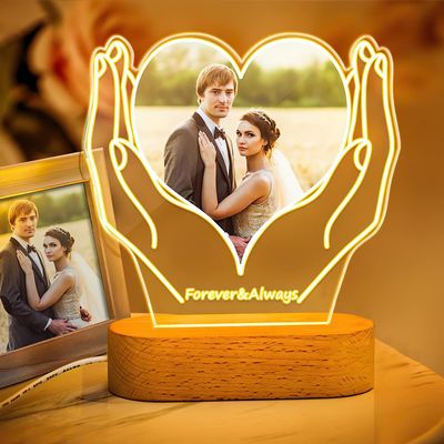 Custom Photo Night Light, Acrylic Plaque with Photos, Personalized Gift for Lovers, Anniversary, Birthday, Wedding