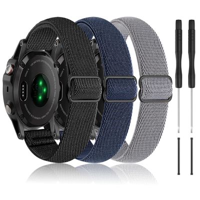 Bolesi 3 Pack Compatible with Garmin Fenix 5 Bands 22mm Stretch Nylon Watch Band Adjustable Sport Straps for Garmin Fenix 5 Plus/Forerunner 935/Forerunner 945/Quatix 5 Smartwatch for Men Women