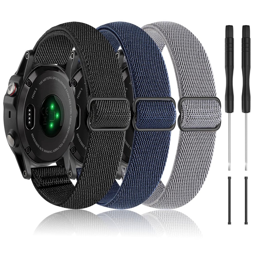 Bolesi 3 Pack Compatible with Garmin Fenix 5 Bands 22mm Stretch Nylon Watch Band Adjustable Sport Straps for Garmin Fenix 5 Plus/Forerunner 935/Forerunner 945/Quatix 5 Smartwatch for Men Women