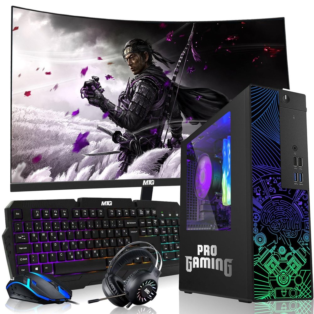 TechMagnet RGB Desktop Computer PC - Core i5, 16GB ARGB RAM, 256GB SSD, GT-1030, 24 inch Curved Monitor with RGB Keyboard with AI-Enabled Copilot Key, Mouse and RGB Headphone, Windows 11 (Renewed)