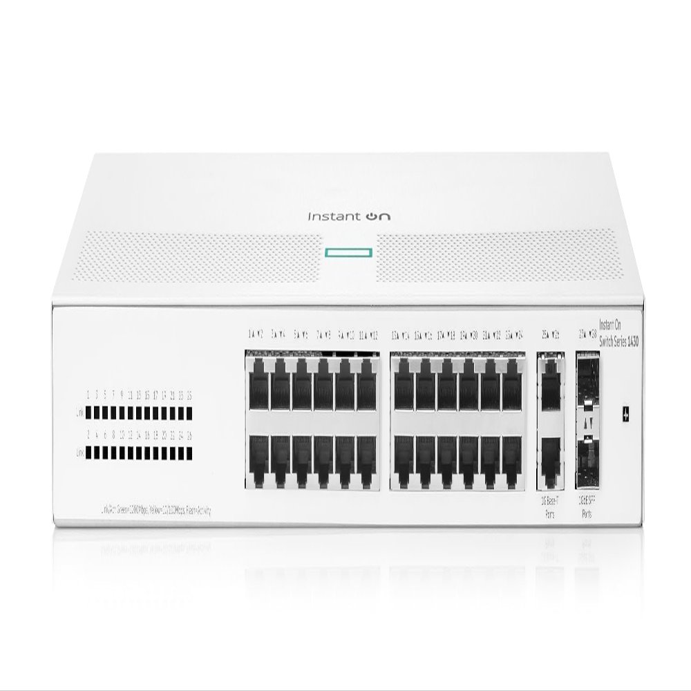 HPE Networking Instant On Switch Series 1430 26-Port Gb Unmanaged Layer 2 Ethernet Switch | 26x 1G | 2X SFP Uplink Ports | Fan-Less | US Cord (R8R50A#ABA)