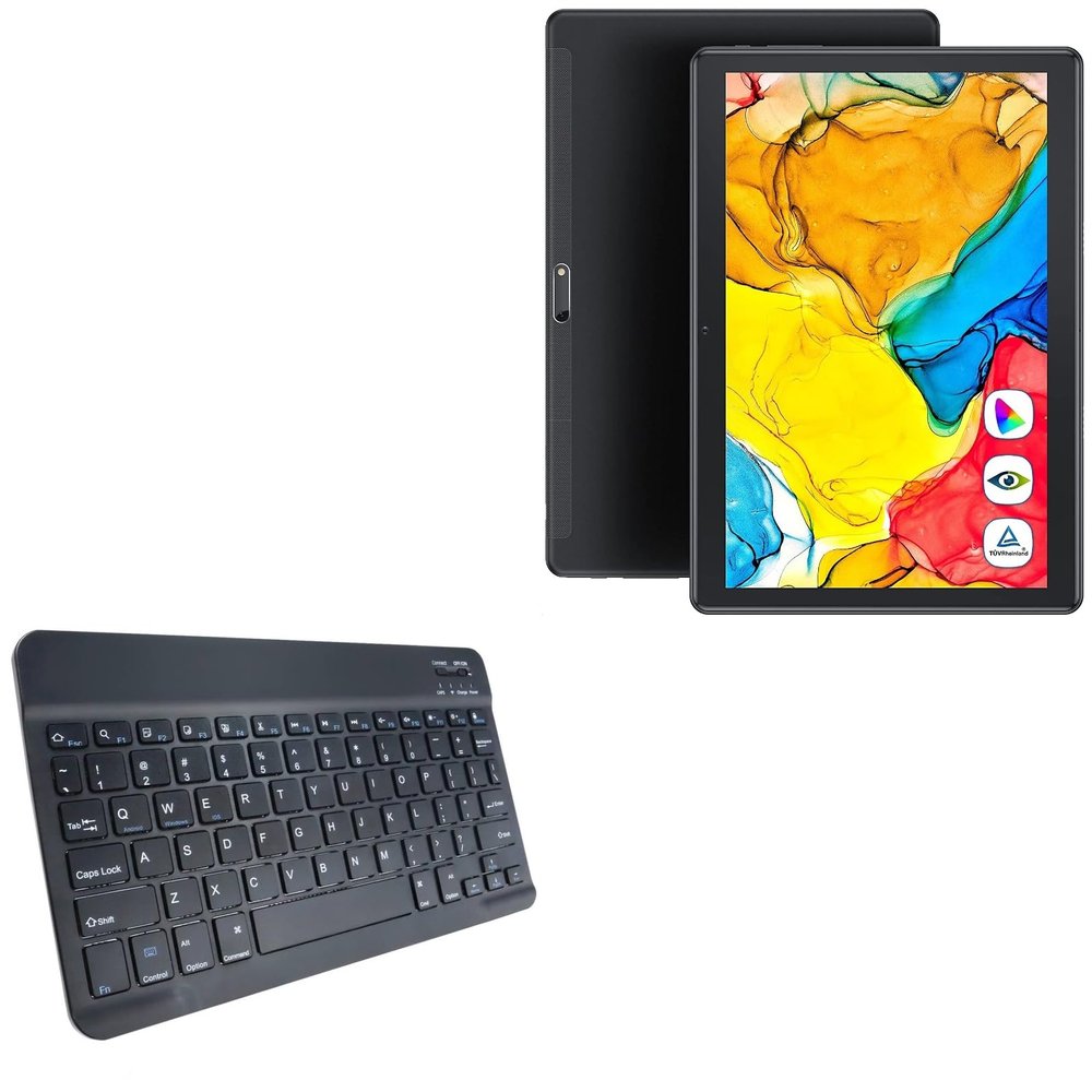 BoxWave Keyboard Compatible with Dragon Touch Max10 Plus Tablet - SlimKeys Bluetooth Keyboard, Portable Thin with Chiclet-Style Keys - Jet Black