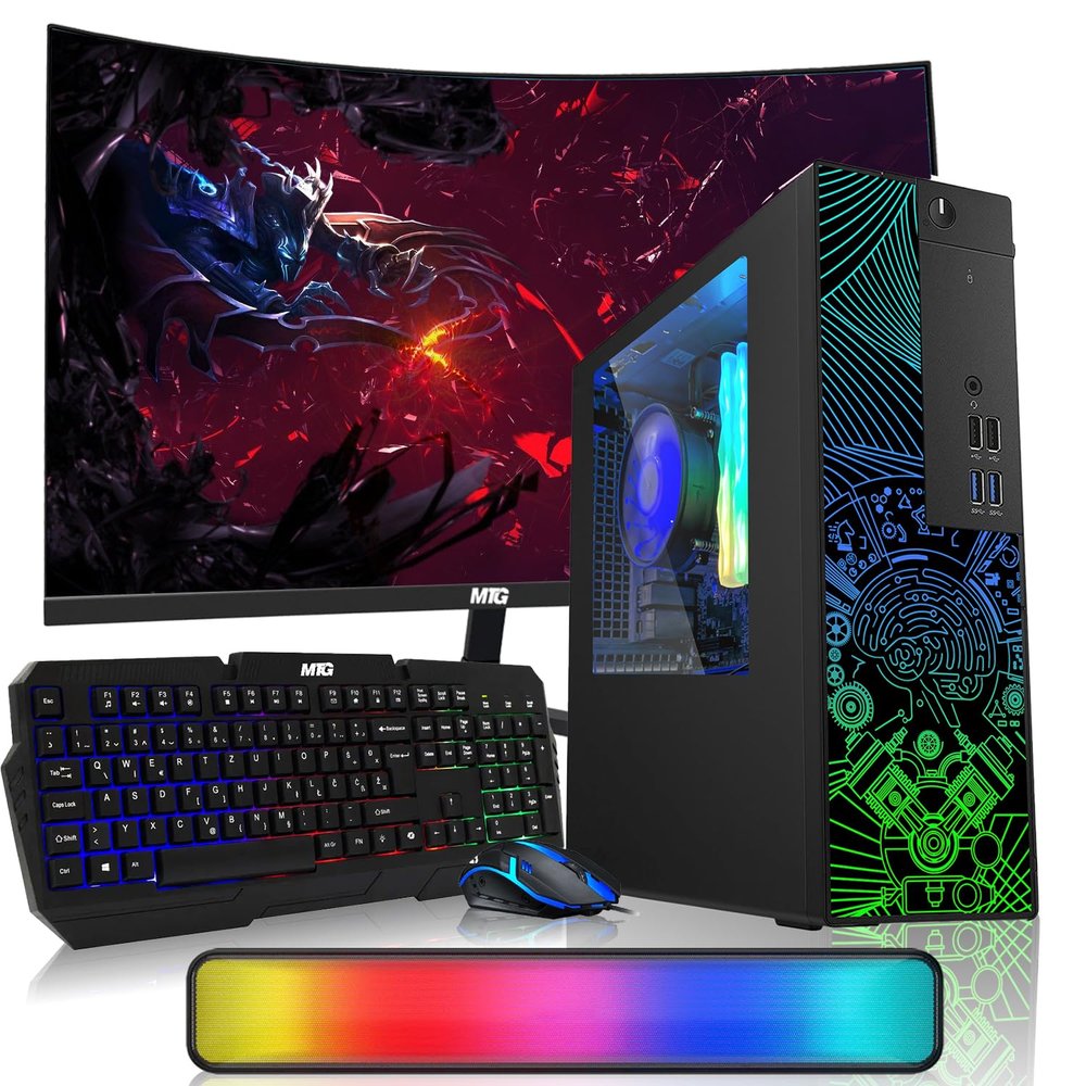 TechMagnet RGB Desktop Computer PC - Intel Core i5, 16GB ARGB RAM, 256GB SSD, 24 inch Curved Monitor with AI-Enabled RGB Keyboard Mouse and RGB Soundbar Windows 11 (Renewed)
