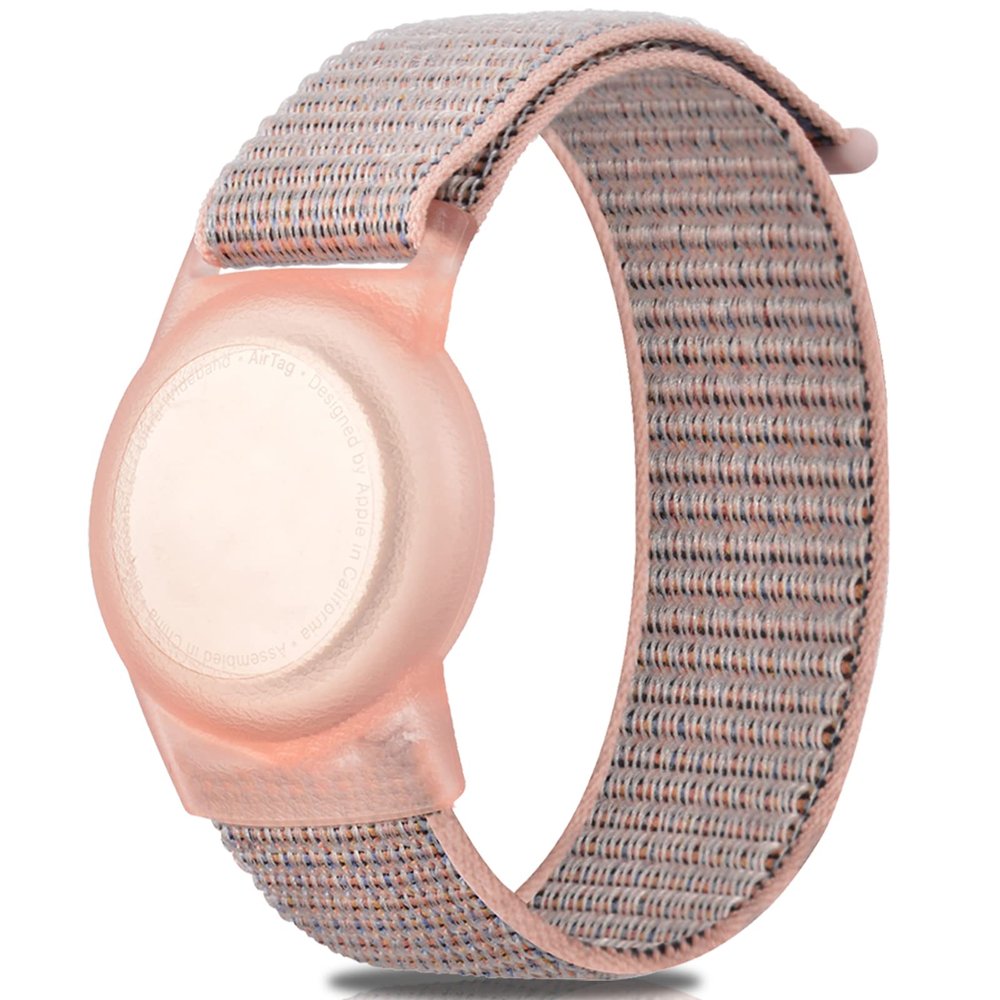 1 Pack Kids Wristband for AirTag, Nylon Watch Band GPS Tracker Holder Protective Case Compatible with Apple Air Tag, Adjustable Anti-lost Bracelet for Toddler Baby Children Elders (Pink)
