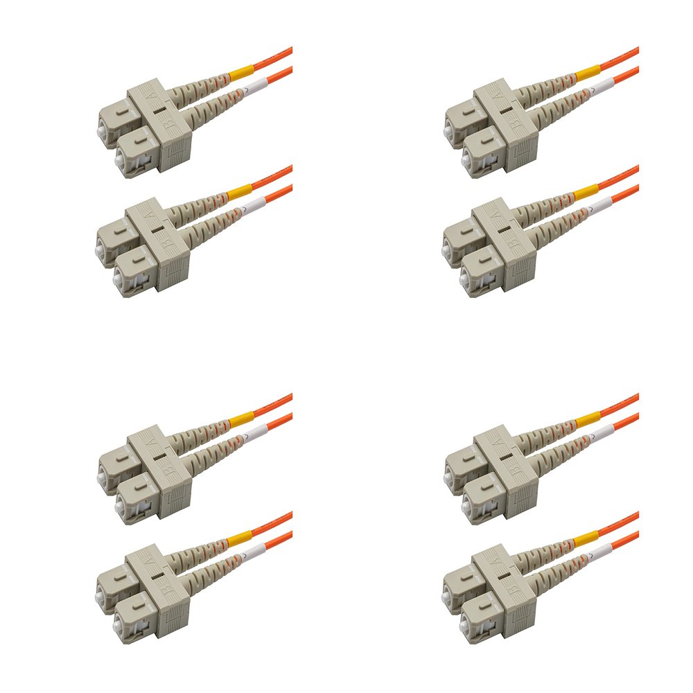 SpeedyFiberTX - 4-Pack 50 Feet Multimode OM1 Duplex SC to SC Fiber Patch Cable, Corning OM1 62.5/125 Optical Fiber, Orange Riser OFNR Cable Jacket