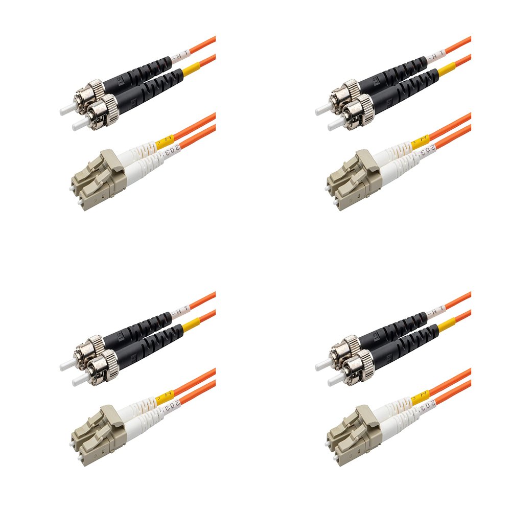 SpeedyFiberTX - 4-Pack 6 Meter Multimode OM1 Duplex ST to LC Fiber Patch Cable, Corning OM1 62.5/125 Optical Fiber, Orange Riser OFNR Cable Jacket