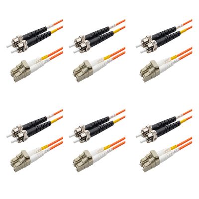 SpeedyFiberTX - 6-Pack 9 Meter Multimode OM1 Duplex ST to LC Fiber Patch Cable, Corning OM1 62.5/125 Optical Fiber, Orange Riser OFNR Cable Jacket