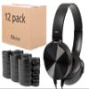 Eduvy Bulk Headphones for Classroom, 12 Pack Durable Wired School Headphones for Students. Teacher Must Haves Supplies from Elementary to College (Black Color) view 1