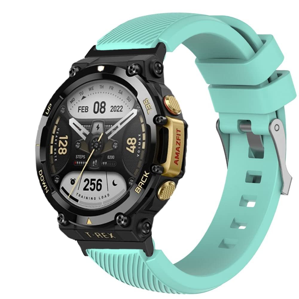 KangPlus Compatible with Amazfit T-Rex 2 Band,Comfortable Silicone Watch Accessories Sport Breathable Adjustable Bracelet with Install Tools for Women Men - Green