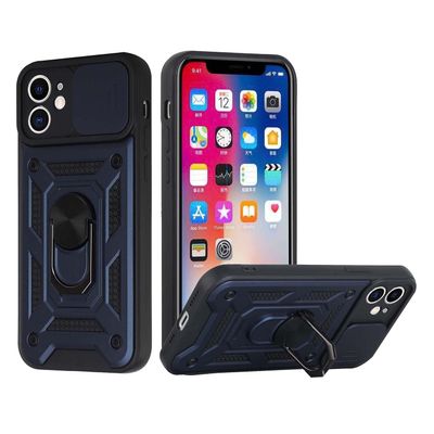 for Apple iPhone 14 PRO MAX 6.7" Elite Camera Push Magnetic Ring Stand Hybrid Case Cover - Blue