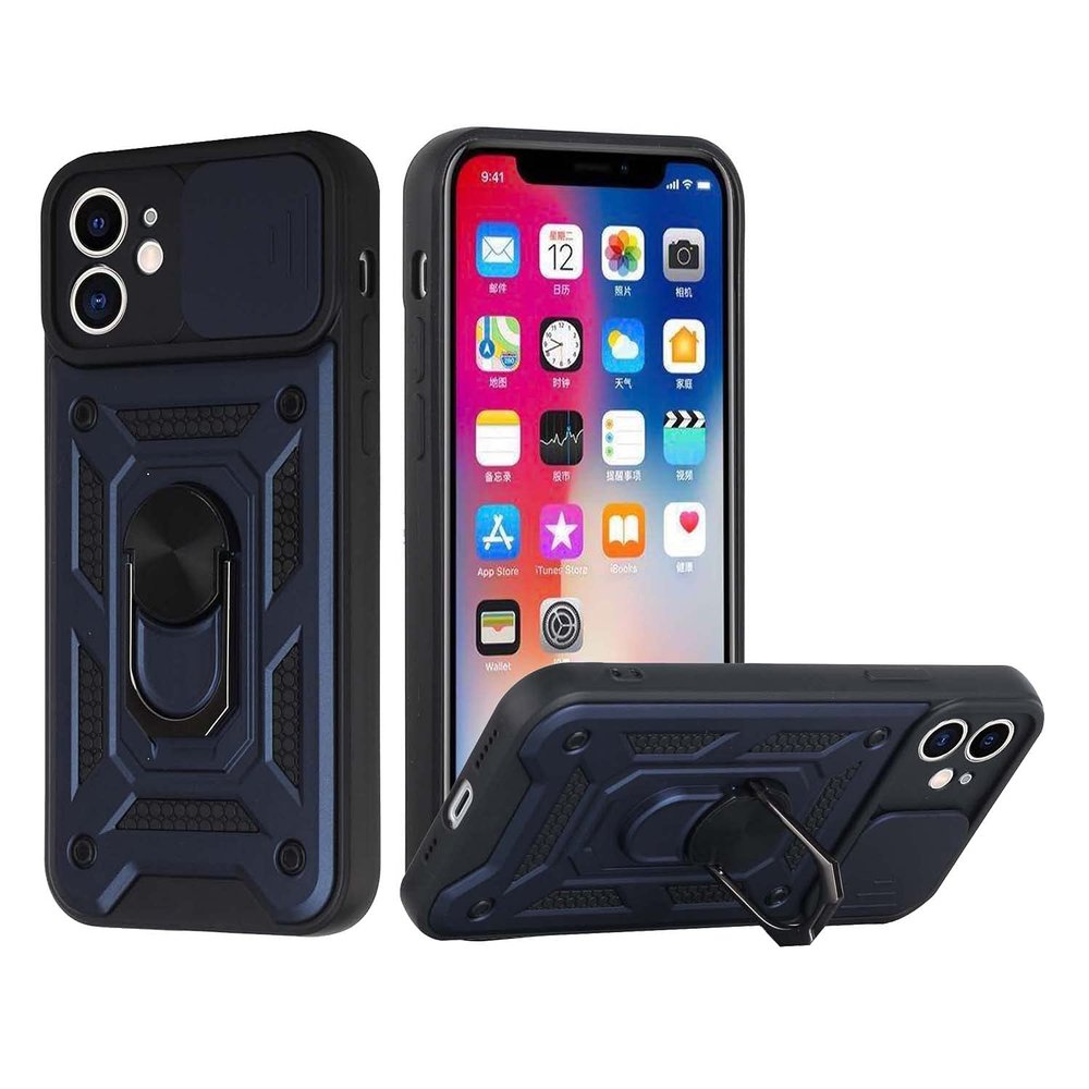 for Apple iPhone 14 PRO MAX 6.7" Elite Camera Push Magnetic Ring Stand Hybrid Case Cover - Blue