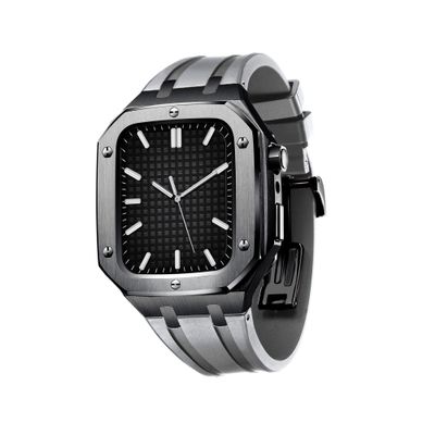 AEMALL Silicone Strap With Shockproof Bumper Case For Apple Watch Band Case Men Women Sports Military Band Protective Case 45mm 44mm Mod Kit Accessories(Black Gray,44MM FOR 6/5/4/SE)