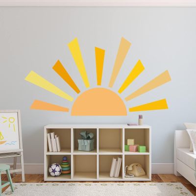 42.1x23.6 inch Boho Half Sun Decal - Large Decal, Sunshine Wall Stickers, Vinyl Peel and Stick Decals for Nursery and Kids Room Playroom