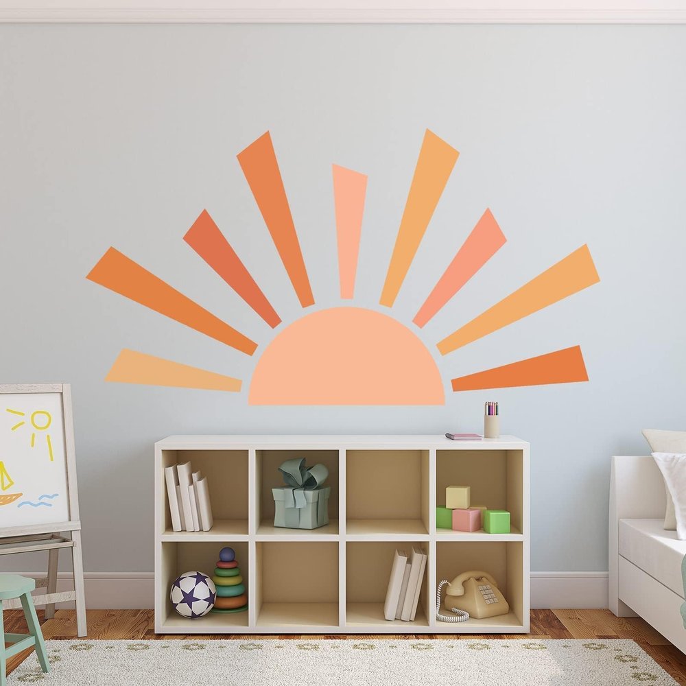 42.1x23.6 inch Boho Half Sun Wall Decal - Large Removable Peel and Stick Wall Stickers for Nursery Room Playroom Decor