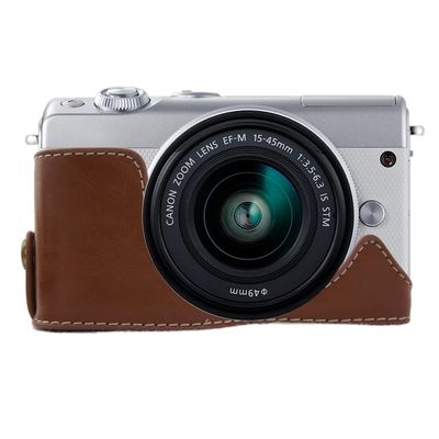 YUNCHAO Camera Accessories 1/4 inch Thread PU Leather Camera Half Case Base for Canon EOS M100 Camera Bags