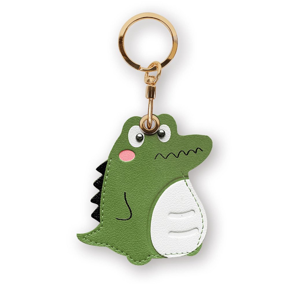 Leather Keychain Case Holder Compatible with Apple AirTag, GPS Airtag Keychain Finder Tracker with Key Ring, Anti-Scratch Protective Air Tag Cover for Keys, Wallet(Green Dinosaur)