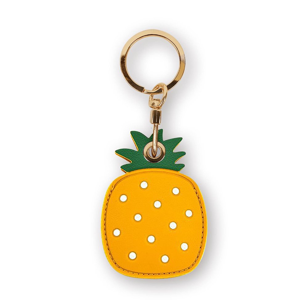 Leather Keychain Case Holder Compatible with Apple AirTag, GPS Airtag Keychain Finder Tracker with Key Ring, Anti-Scratch Protective Air Tag Cover for Keys, Wallet(Pineapple)