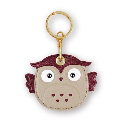 Leather Keychain Case Holder Compatible with Apple AirTag, GPS Airtag Keychain Finder Tracker with Key Ring, Anti-Scratch Protective Air Tag Cover for Keys, Wallet(Khaki Owl)
