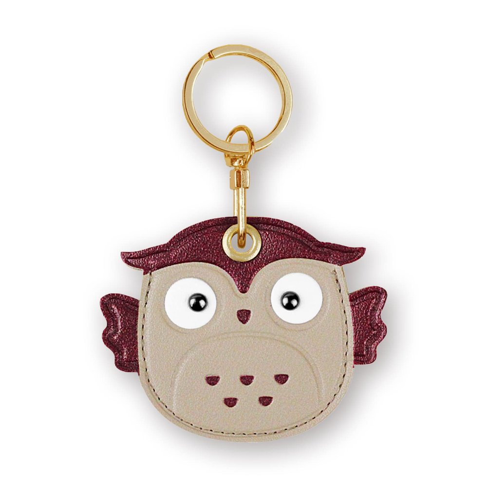 Leather Keychain Case Holder Compatible with Apple AirTag, GPS Airtag Keychain Finder Tracker with Key Ring, Anti-Scratch Protective Air Tag Cover for Keys, Wallet(Khaki Owl)