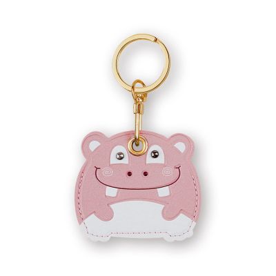 Leather Keychain Case Holder Compatible with Apple AirTag, GPS Airtag Keychain Finder Tracker with Key Ring, Anti-Scratch Protective Air Tag Cover for Keys, Wallet(Pink Hippo)