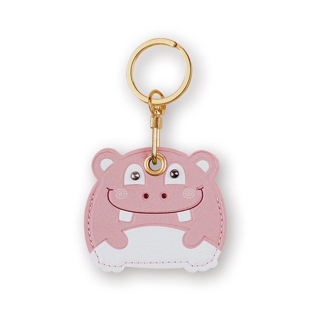 Leather Keychain Case Holder Compatible with Apple AirTag, GPS Airtag Keychain Finder Tracker with Key Ring, Anti-Scratch Protective Air Tag Cover for Keys, Wallet(Pink Hippo)