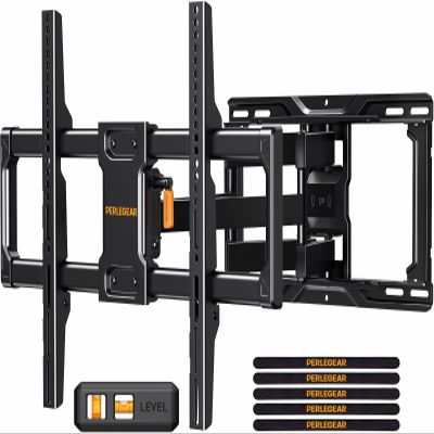 Perlegear Full Motion TV Wall Mount for Most 4286 inch Flat Curved TVs up to 132 lbs, 12/16 Wood Studs, Bracket with Articulating Arms, Swivel, Tool-Free Tilt, Max VESA 600x400mm PGLF12