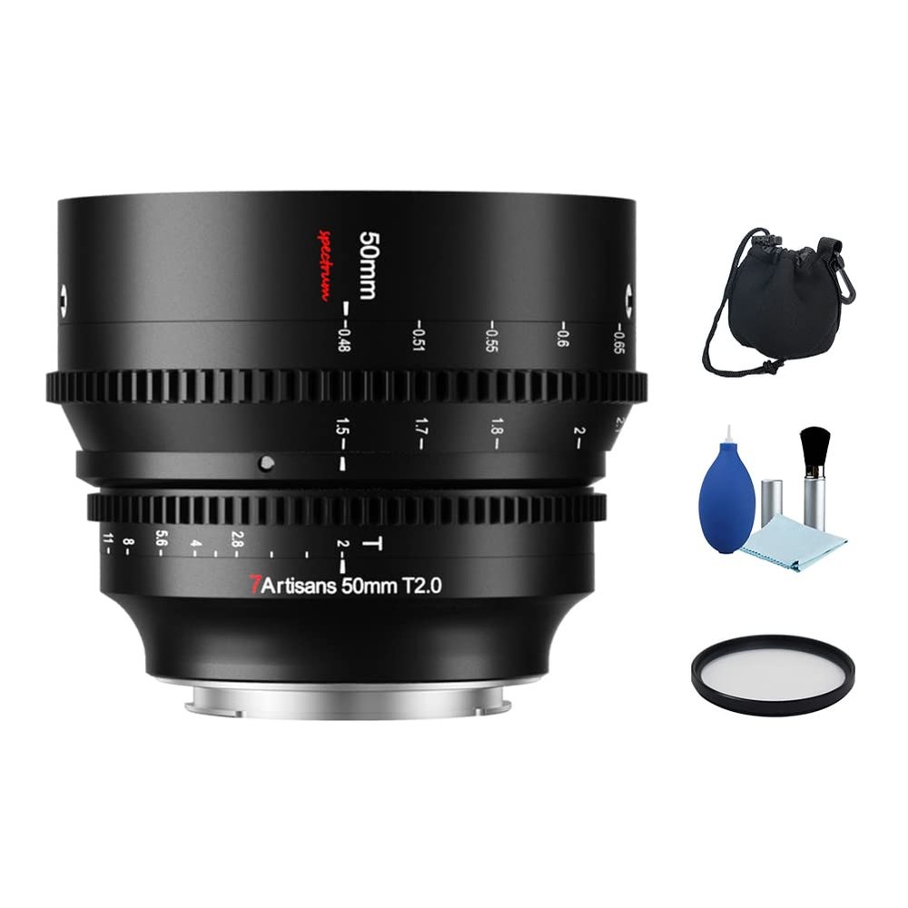 7artisans 50mm T2.0 Full Frame Large Aperture Cine Cinematic Professional Film Lens for Sony E Mount Mirrorless Camera A6000 A6300 A6400 A7C A7SII A7MII A7MIII A7MIV A9 A7RII A7RIII