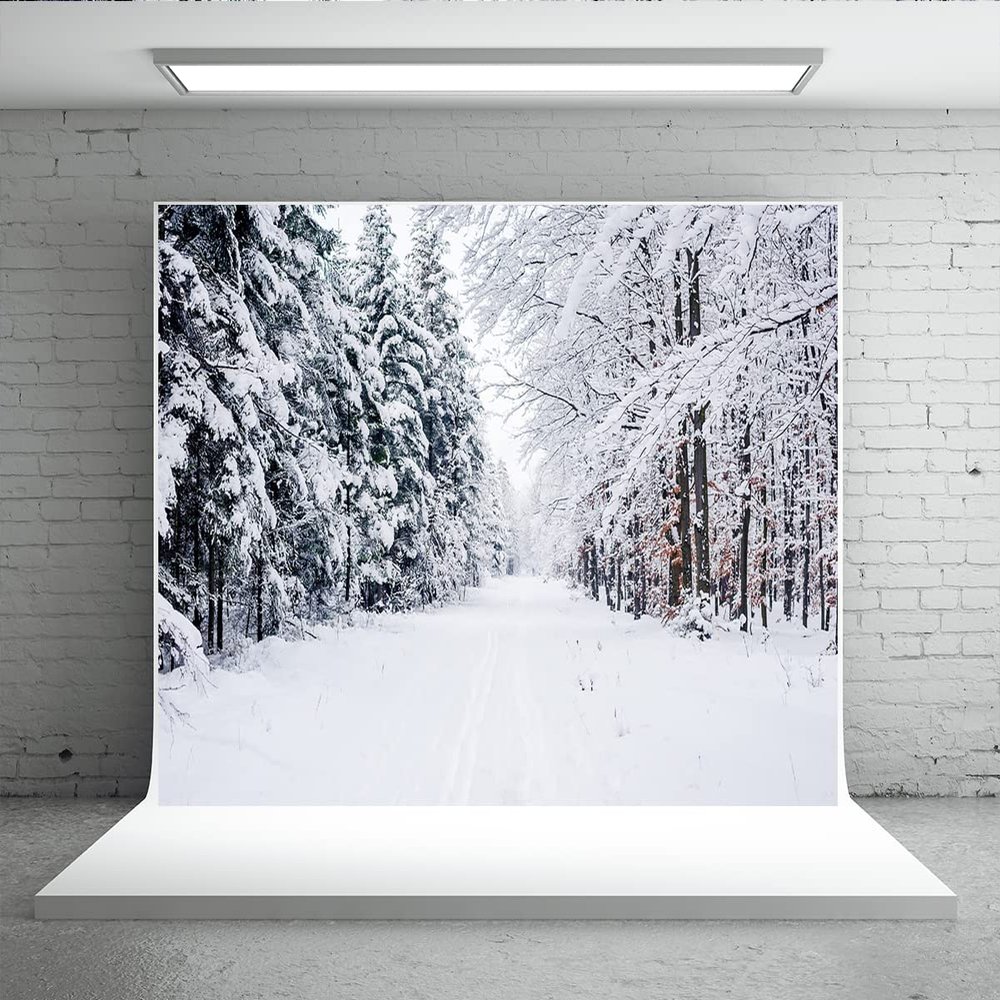 10x6.5ft Winter Forest Trail Background Heavy Snow Pressure Branches Snow Covered Banner Photo Background