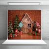 10x6.5ft Christmas Wooden Country Barn Red Flashing Brick Wall Background Tree Candy House Photography Background view 1