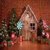 10x6.5ft Christmas Wooden Country Barn Red Flashing Brick Wall Background Tree Candy House Photography Background view 2