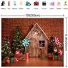 10x6.5ft Christmas Wooden Country Barn Red Flashing Brick Wall Background Tree Candy House Photography Background view 3