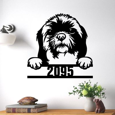 SILYHEART ShihTzu Wall Art with Custom House Number Funny Animal Pet Sign Modern Home Decor Personalized Front Porch Address Plaque ShihTzu Lover Gifts Dog Door Hanger 18in