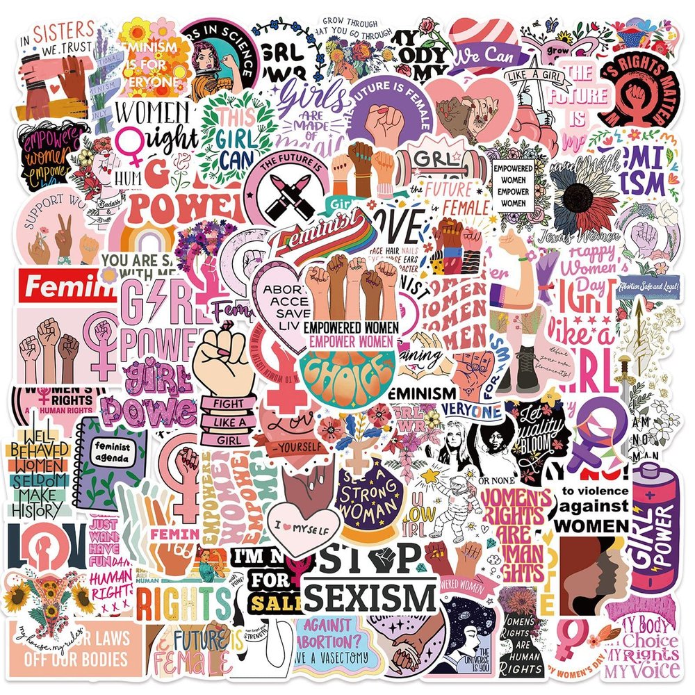 100Pcs Inspirational Feminist Stickers Pack,Girl Power Rights Feminism Colorful Vinyl Sticker,Laptop Water Bottle Phone Skateboard Stickers Decals for Women Ladies Girls