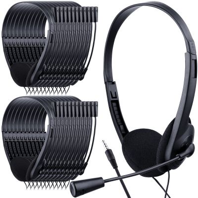Yunsailing 30 Pack Classroom Headphones with Microphone Headphones Bulk Class Set Lightweight Adjustable Earphones on Ear with 3.5 mm Jack(Plastic Stem)