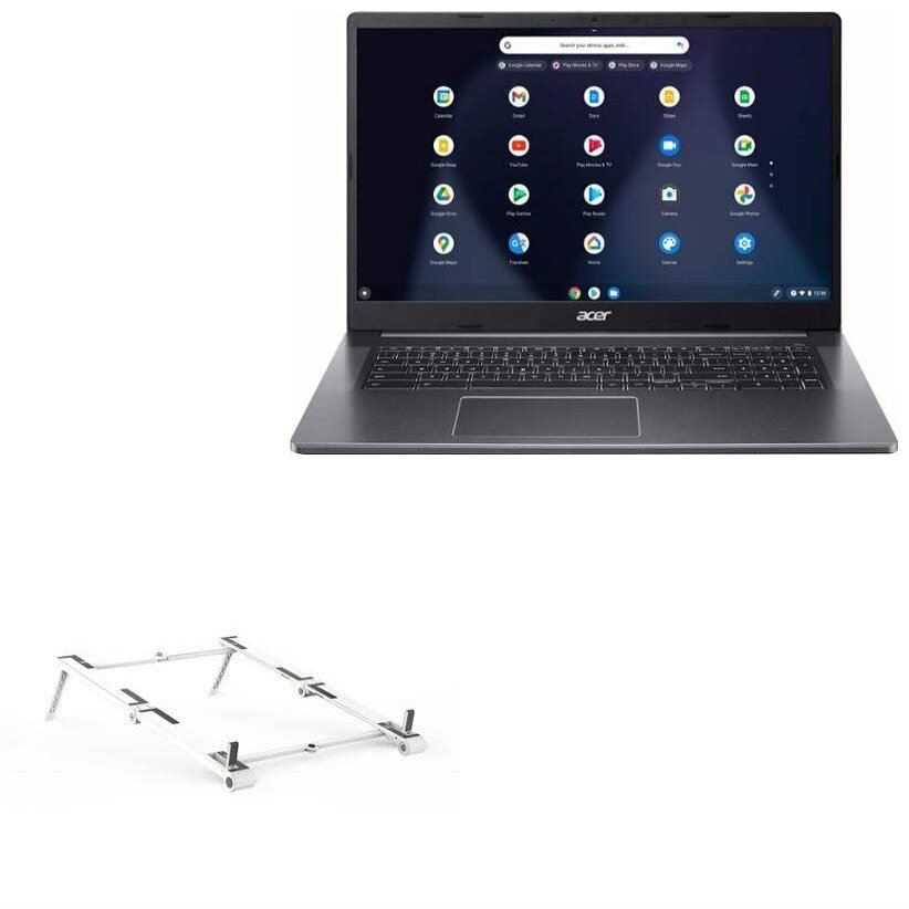 BoxWave Stand and Mount Compatible with Acer Chromebook 317 (CB317-1HT) - Pocket Aluminum Stand 3-in-1, Portable Multi Angle Viewing Riser - Metallic Silver