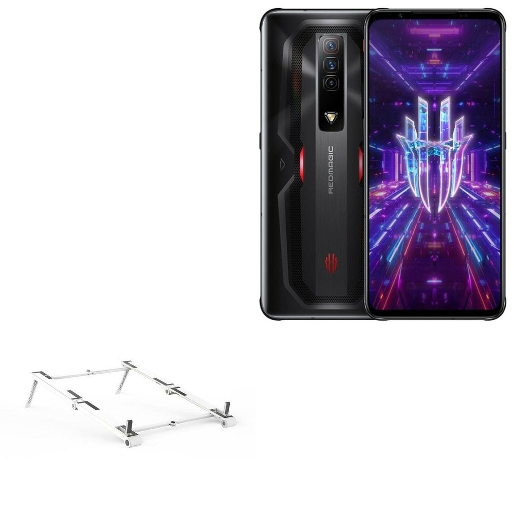 BoxWave Stand and Mount Compatible with ZTE Nubia Red Magic 7 - Pocket Aluminum Stand 3-in-1, Portable Multi Angle Viewing Riser - Metallic Silver