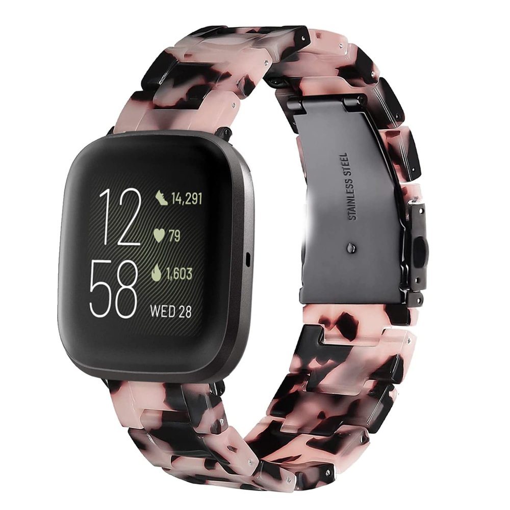 AWSMOR Compatible with Fitbit Versa 2 /Versa/Versa Lite Band Women men Resin Wristbands Strap with Metal Stainless Steel Buckle Replacement for Fitbit Versa 2 SmartwatchTortoise Stone