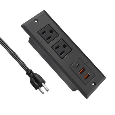 20W Recessed Power Strip USB C Fast Charge Desk Power Outlet Type C Flush Mounted Extension Power Plug for Conference Countertop Desktop Drawer Sofa ETL Listed (Black)