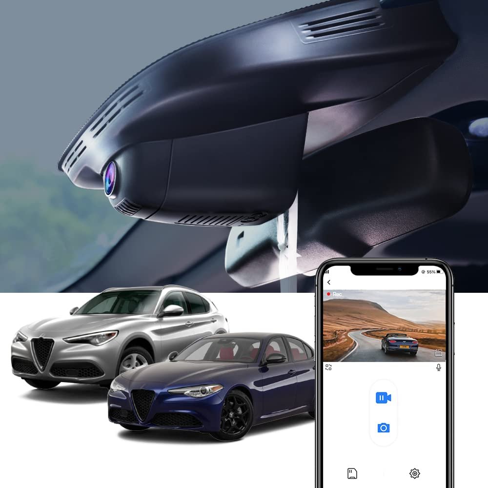 Fitcamx 4K Dash Cam Adapts for Alfa Romeo Giulia & Stelvio 2017-2024, Integrated OEM Look, UHD 2160P Video, Built-in WiFi & APP, Loop Recording, Parking Mode, Gravity Sensor, Easy to Set, 64GB Card