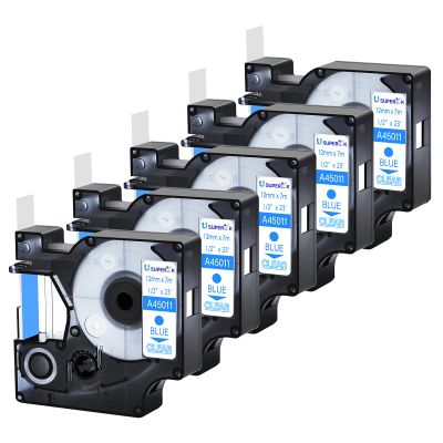USUPERINK 5 Pack Compatible for Dymo D1 Label Tape 45011 S0720510 Refill Blue on Clear 1/2 inch x 23 feet Labeling Tape for LabelManager PnP 160 210D 260P 280 360D 420P 450D ColorPop Label Maker