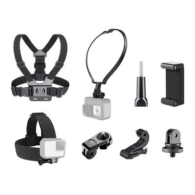 Andoer Sports Camera Accessory Set Chest Strap Mount + Head Strap + Neck Holder + Phone Holder for Cycling Hiking Boating Travel Video Recording Live Stream