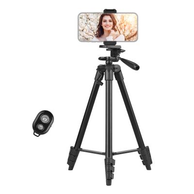 Andoer Portable Tripod Stand Aluminum Alloy 135cm/53in Max. Height 3kg Load Capacity with Phone Clamp Remote Shutter for Smartphone Vlog Live Streaming Product Photography
