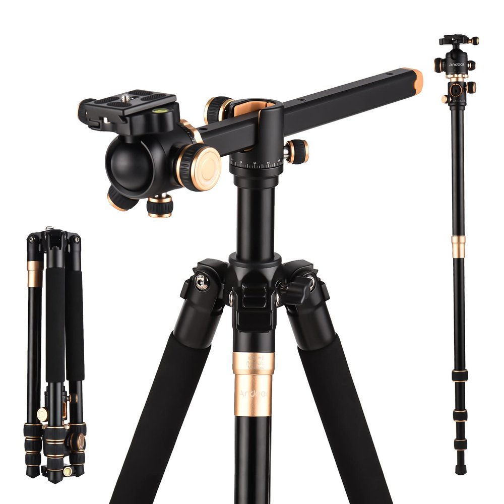 Andoer 72.4in Portable Photography Tripod Stand Horizontal Camera Monopod Aluminum Alloy 17.6Lbs Load Capacity with 360 Rotatable Ball Head Bag for DSLR Camera Phone