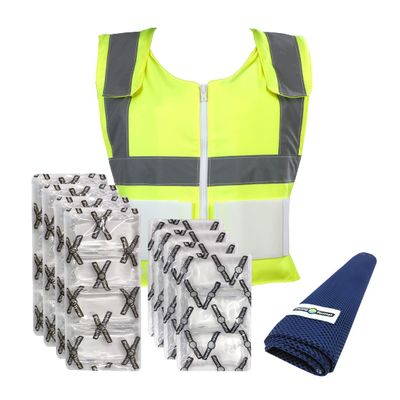 Glacier Tek High Visibility Safety Cooling Vest, 8 Cold Packs, Stays a cool 59F for to 2.5 Hours, recharges in 30 minutes