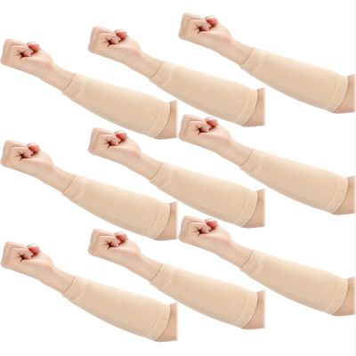 Janmercy 9 Pairs Arm Protectors for Thin Skin and Bruising Arm Guards Elderly Protective Sleeves for Gardener Working(Beige)