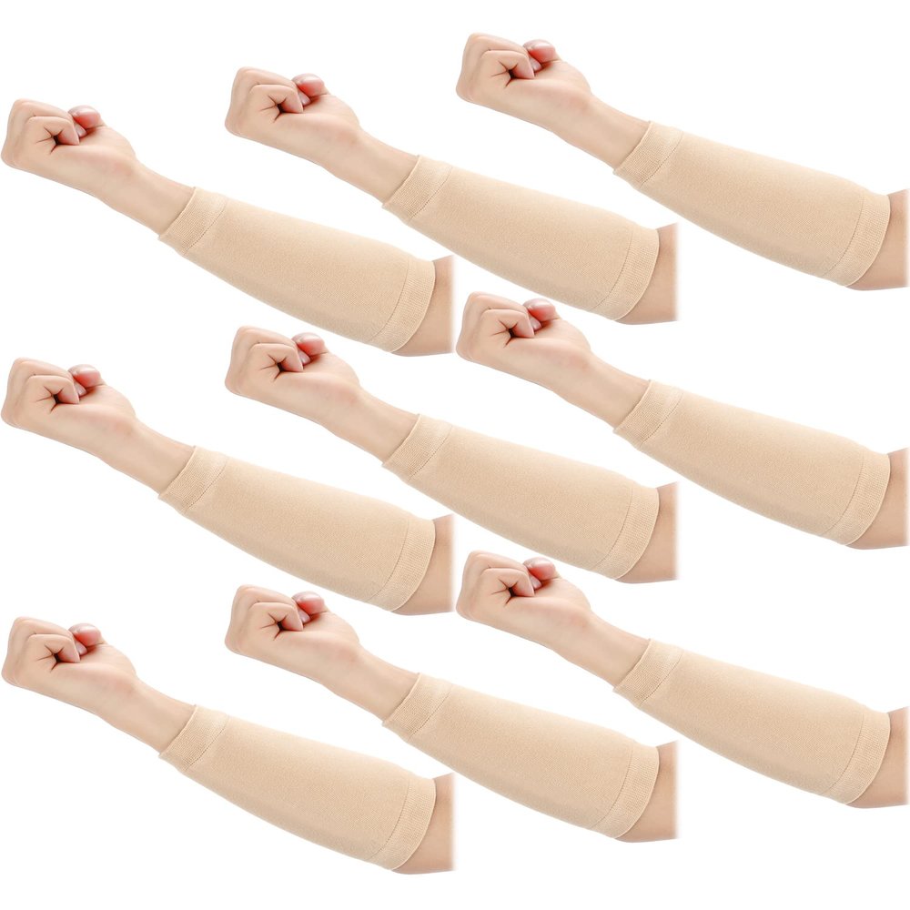 Janmercy 9 Pairs Arm Protectors for Thin Skin and Bruising Arm Guards Elderly Protective Sleeves for Gardener Working(Beige)