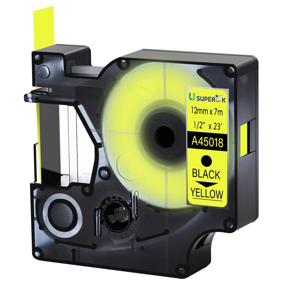 USUPERINK 100 Pack Compatible for Dymo D1 Label Tape 45018 S0720580 Refill Black on Yellow 1/2 inch x 23 feet Labeling Tape for LabelManager PnP 160 210D 260P 280 360D 420P 450D ColorPop Label Maker