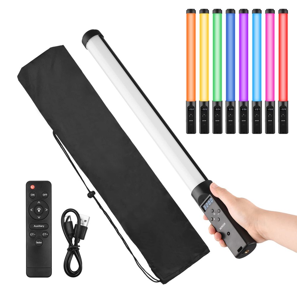 Andoer Handheld RGB Tube Light LED Video Light Wand 3200K-5500K Dimmable 9 Colorful Lighting Effects Built-in Battery with Remote Control for Vlog Live Streaming Product Portrait Photography