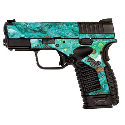 MightySkins Glossy Glitter Skin Compatible with Springfield XDS 3.3 - Turquoise Ripple | Protective, Durable High-Gloss Glitter Finish | Easy to Apply, Remove, and Change Styles | Made in The USA